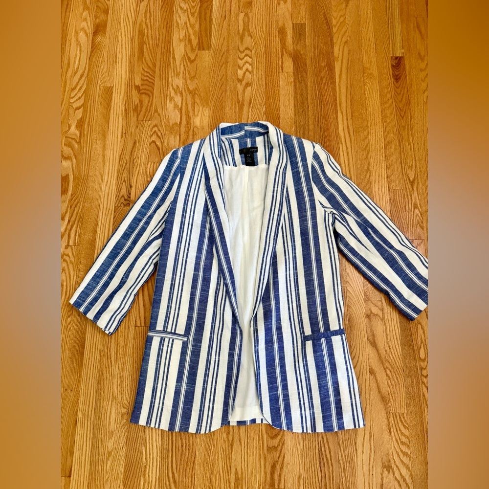 Aqua Blue and White Striped Linen blend  Blazer size XS
